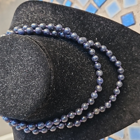 Hand Knotted Blue Stone Beaded Necklace - Picture 3 of 3
